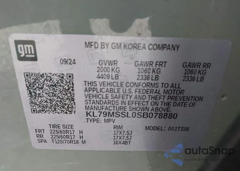 2025 Chevrolet Trailblazer Awd Activ from USA, damaged, VIN KL79MSSL0SB078880